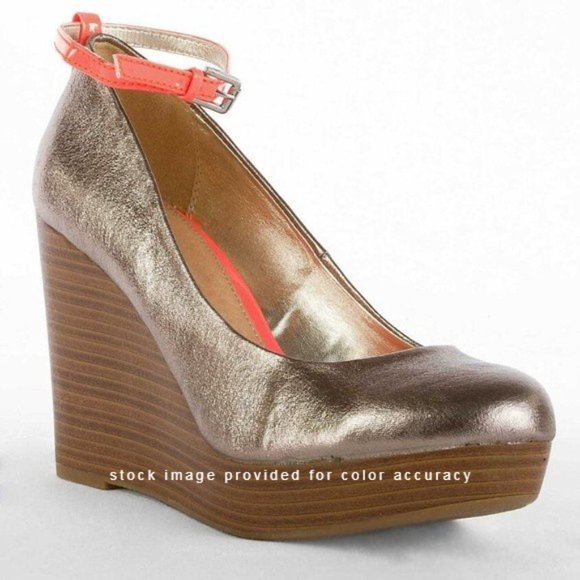R2 Larissa Wedge Platform Ankle Strap Metallic Sparkle Gunmetal Neon Orange 10 - Picture 8 of 8